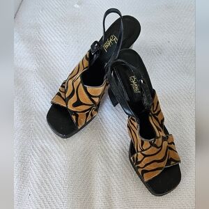 Bijou Black and Brown Patterned  Slingback Heels, Size 7 1/2